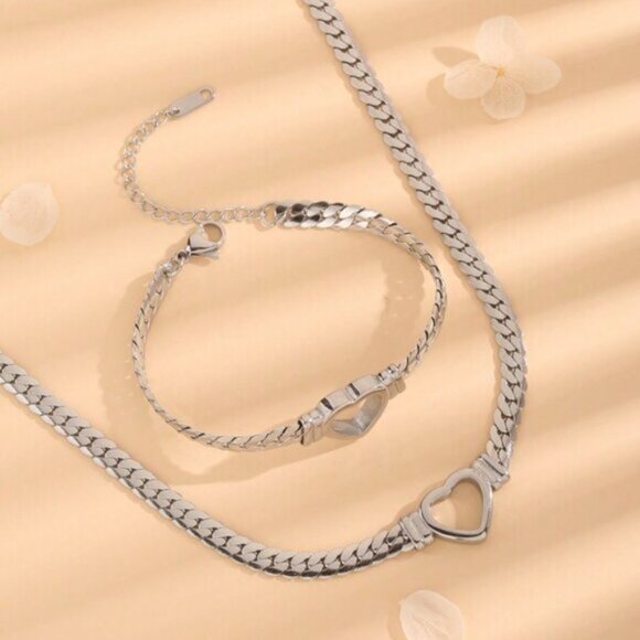 Heart Link Necklace & Bracelet Set | Sterling Silver 925 - Picture 5 of 7